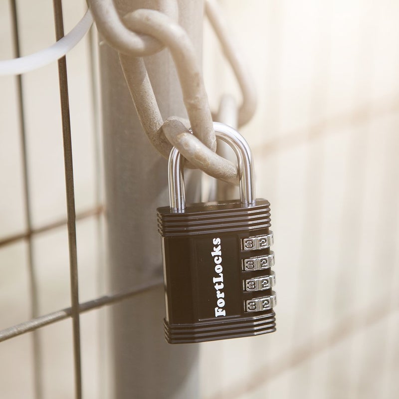 FortLocks Padlock - 4 Digit Combination Lock for Gym Outdoor & School Locker, Fence, Case & Shed â€“ Heavy Duty Resettable Set Your Own Combo â€“ Waterproof & Weatherproof (1 Pack - Black) - Image 3